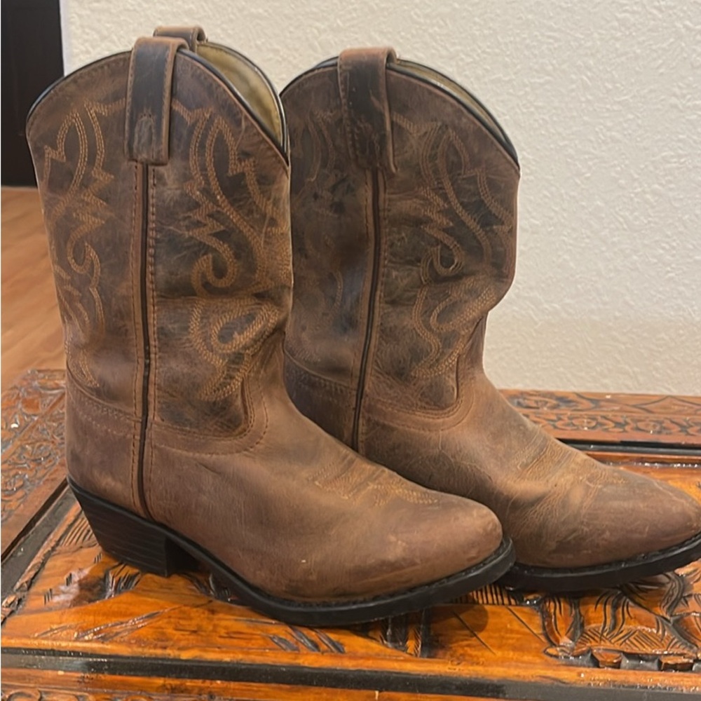 Kids Real Leather Brown Cowboy Boots
